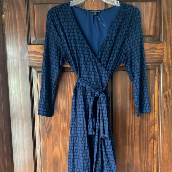 Banana Republic Blue + Black Wrap Dress - Perfect to dress up/down for fall! - Picture 2 of 3